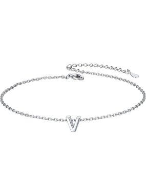 Letter V Initial Bracelet 925 Sterling Silver Letter Bracelet Dainty